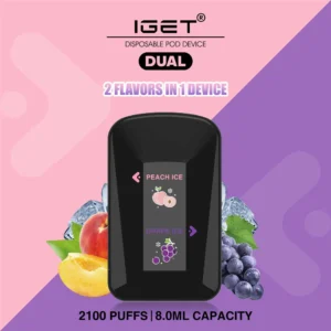 IGET DUAL 2 FLAVOURS IN 1 DEVICE PEACH ICE / GRAPE ICE – 2100 PUFFS